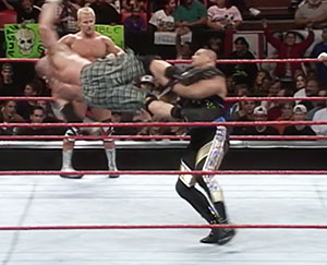 Droz takes on D-Lo Brown… a pre-cursor to a match that would leave Drozdov paralyzed a year later. photo: wwe.com